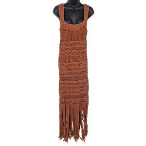 Zara Crochet Knit Maxi Dress Women Size S Fringe Boho Festival Coastal Hippie